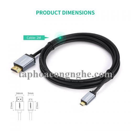 Ugreen 10143 3M màu Đen Cáp chuyển đổi Micro HDMI sang HDMI thuần đồng cao cấp HD109 30010143